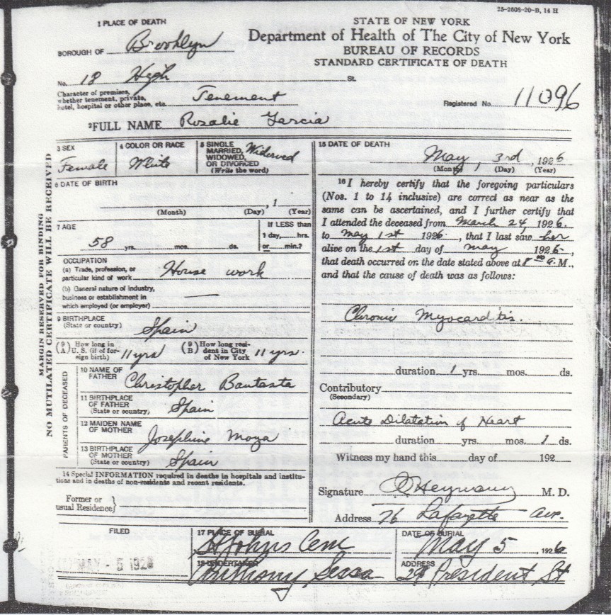 Rosalia Garcia - Death Certificate